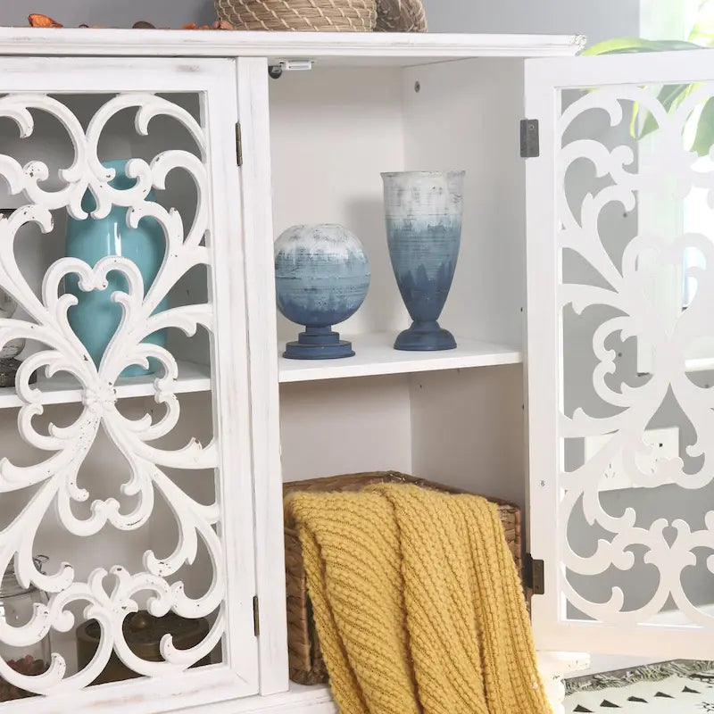 Vintage-Inspired Hollow-Carved 3-Door Storage Cabinet 10