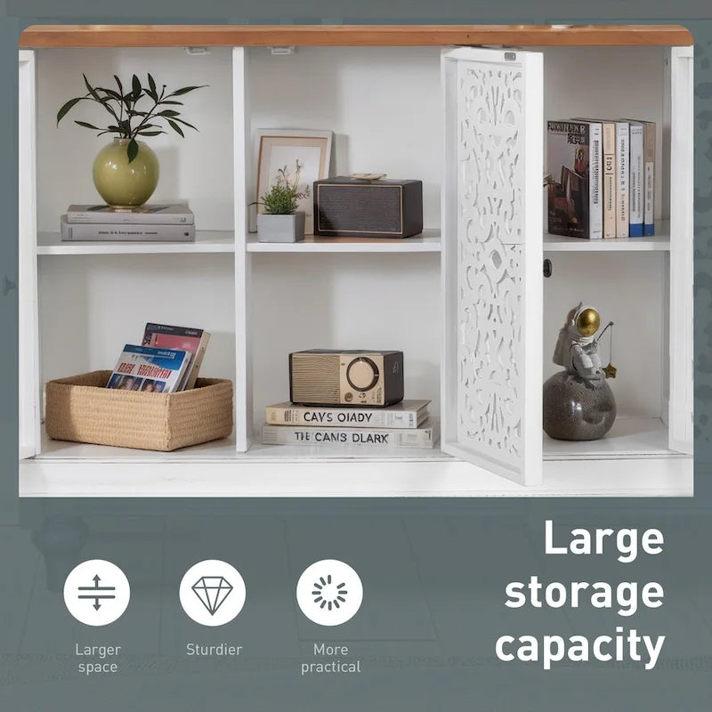 Vintage-Inspired Hollow-Carved 3-Door Storage Cabinet 17