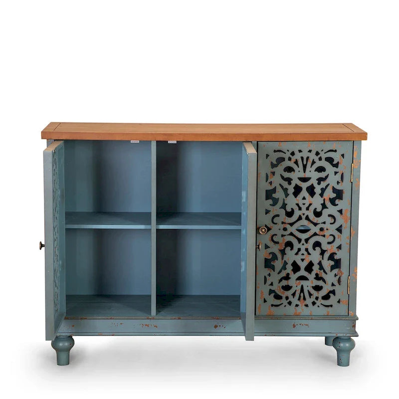 Vintage-Inspired Hollow-Carved 3-Door Storage Cabinet 22