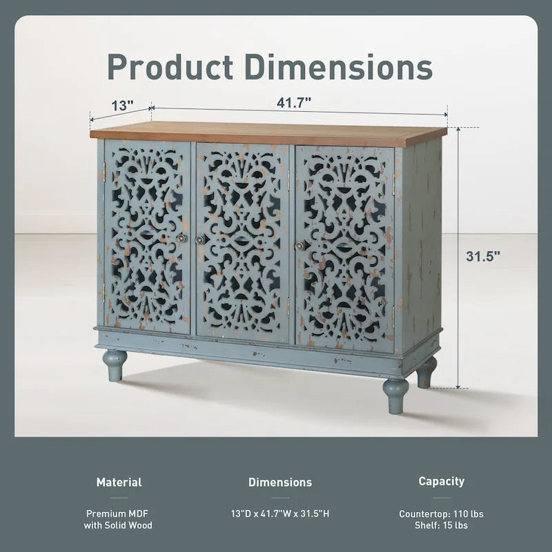 Vintage-Inspired Hollow-Carved 3-Door Storage Cabinet 23
