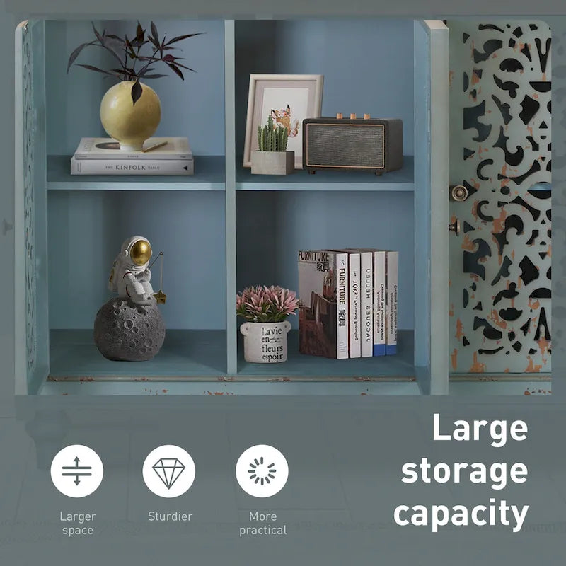 Vintage-Inspired Hollow-Carved 3-Door Storage Cabinet 25