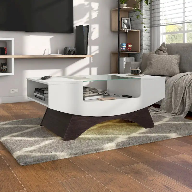Angelic Contemporary Storage Coffee Table with Glass Insert by Furniture of America 1