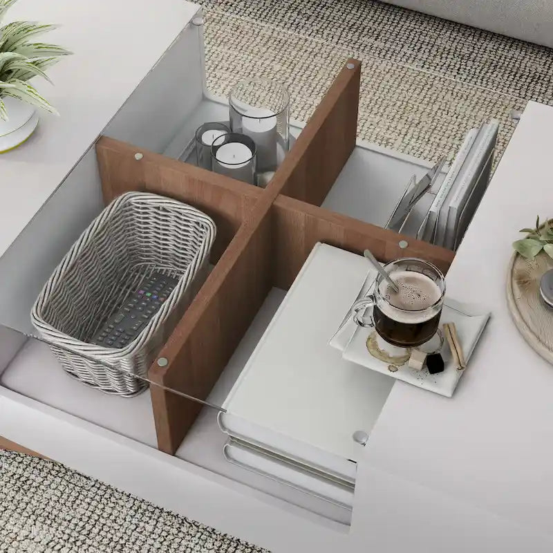 Modern Coffee Table with Glass Top Storage Shelves and LED Lighting 5