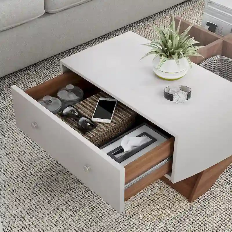 Angelic Contemporary Storage Coffee Table with Glass Insert by Furniture of America 6