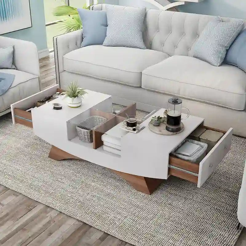 Modern Coffee Table with Glass Top Storage Shelves and LED Lighting 7