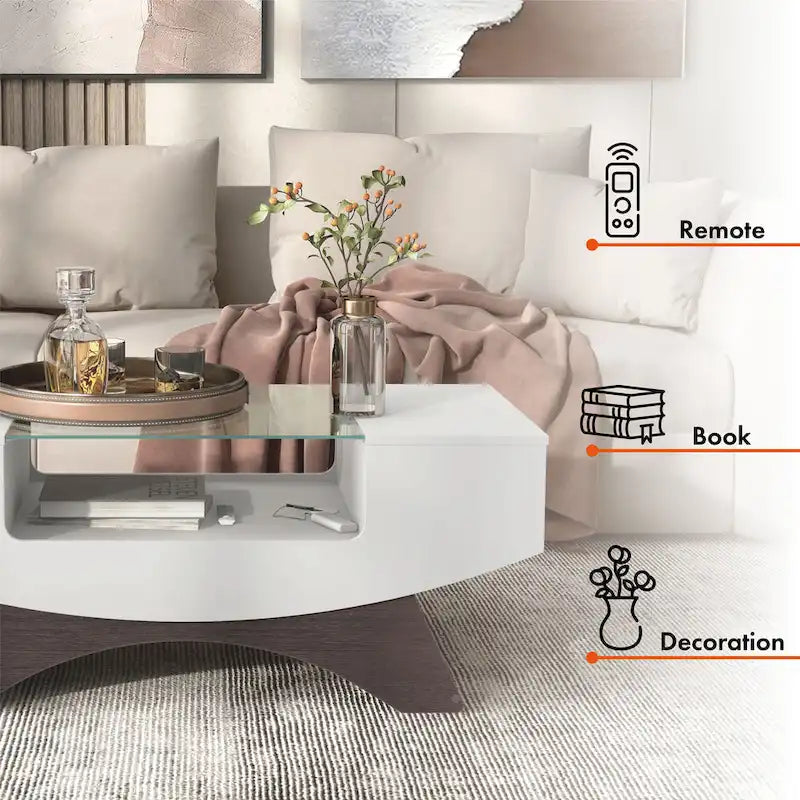 Angelic Contemporary Storage Coffee Table with Glass Insert by Furniture of America 13