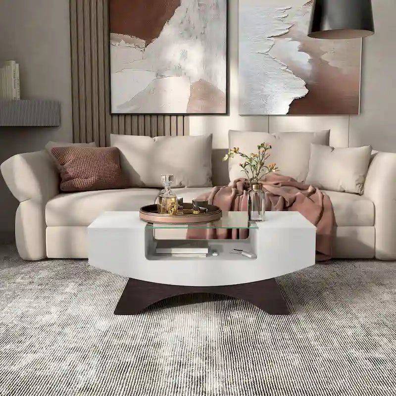 Modern Coffee Table with Glass Top Storage Shelves and LED Lighting 15