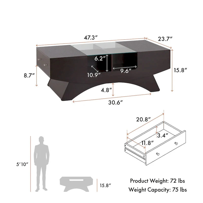 Angelic Contemporary Storage Coffee Table with Glass Insert by Furniture of America 20