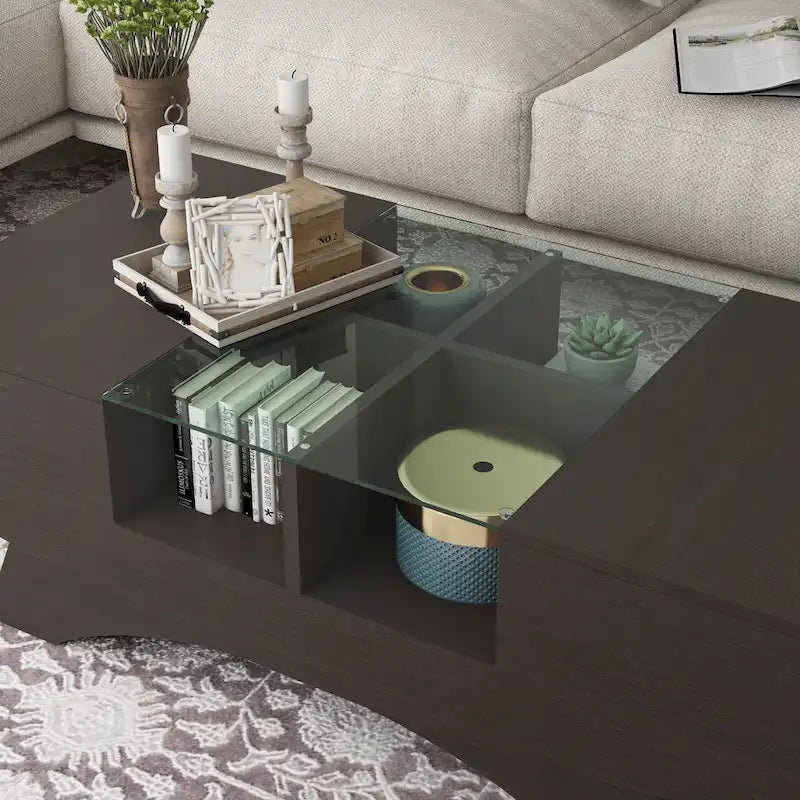 Angelic Contemporary Storage Coffee Table with Glass Insert by Furniture of America 22