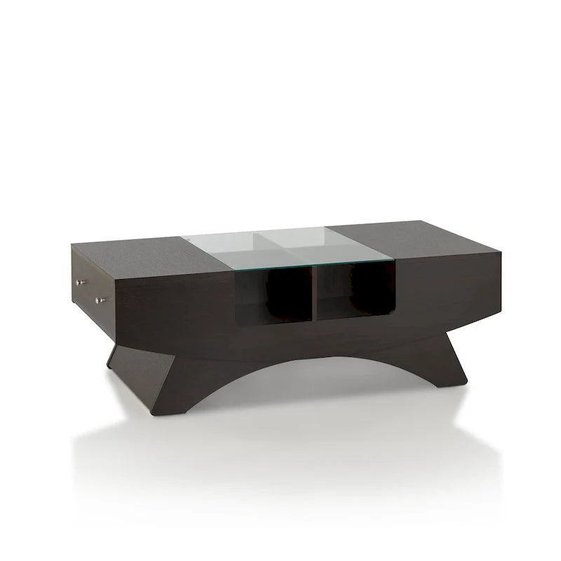 Modern Coffee Table with Glass Top Storage Shelves and LED Lighting 23