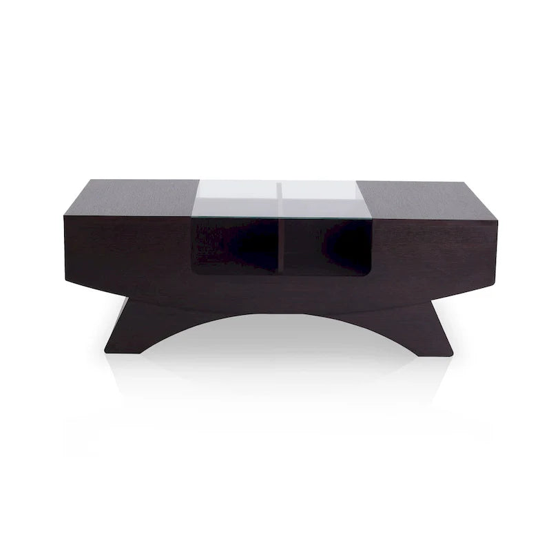 Modern Coffee Table with Glass Top Storage Shelves and LED Lighting 24
