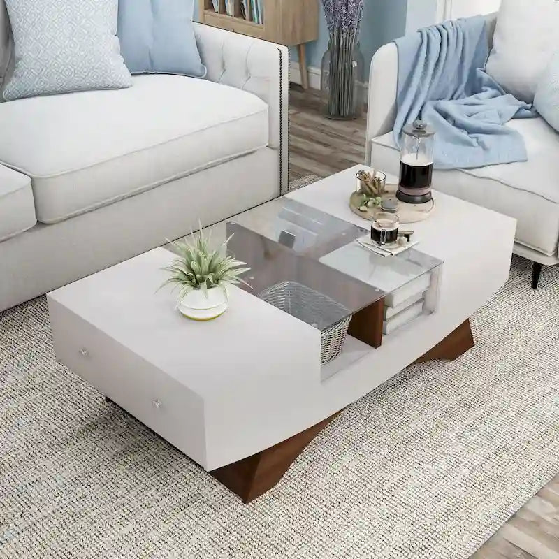 Angelic Contemporary Storage Coffee Table with Glass Insert by Furniture of America 26