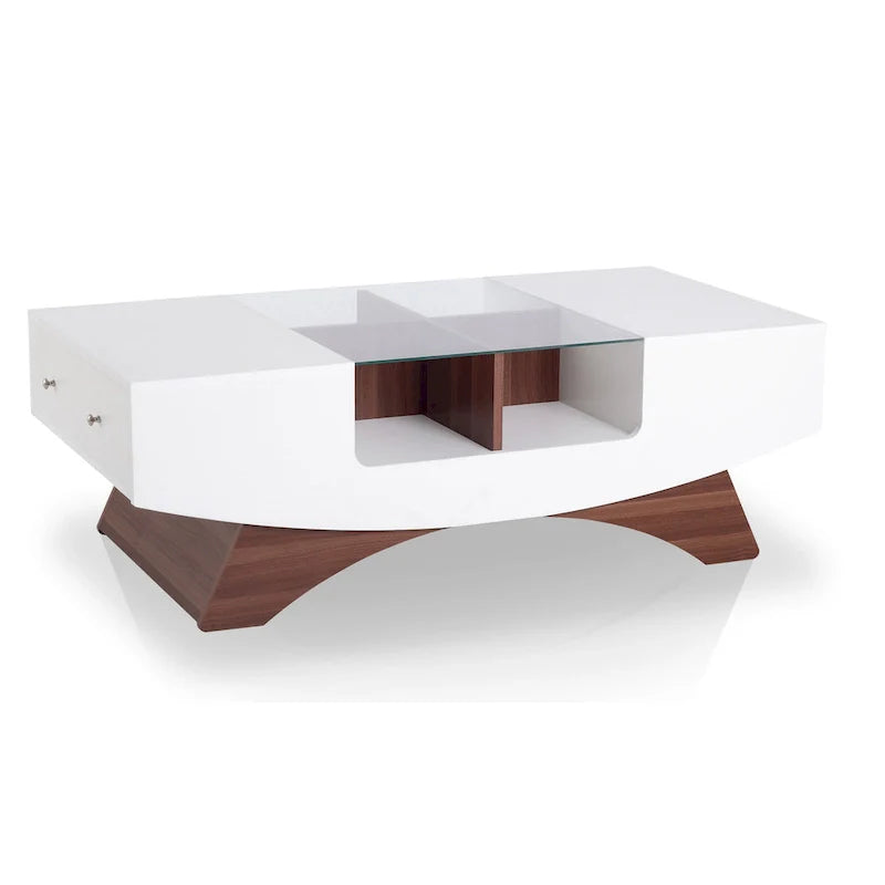 Modern Coffee Table with Glass Top Storage Shelves and LED Lighting 29