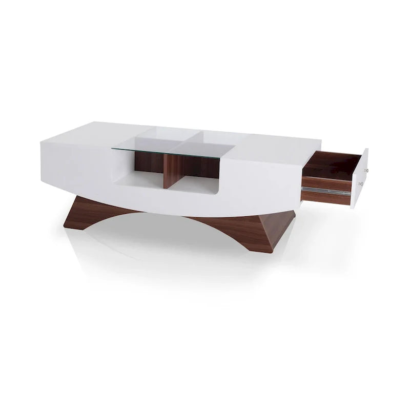 Modern Coffee Table with Glass Top Storage Shelves and LED Lighting 31