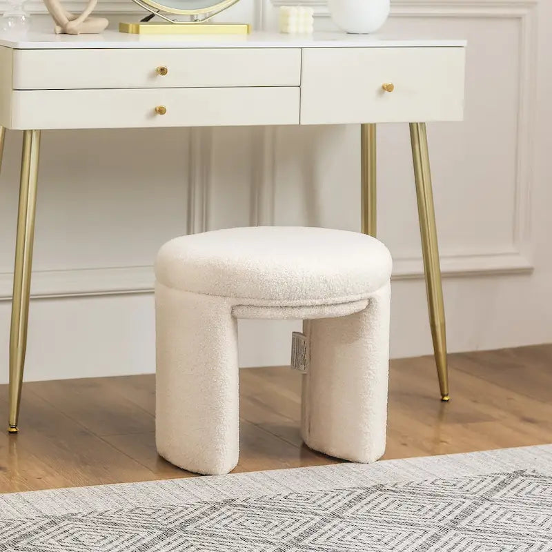 Adeco Small Teddy Ottoman - Low Vanity Foot Stool 1
