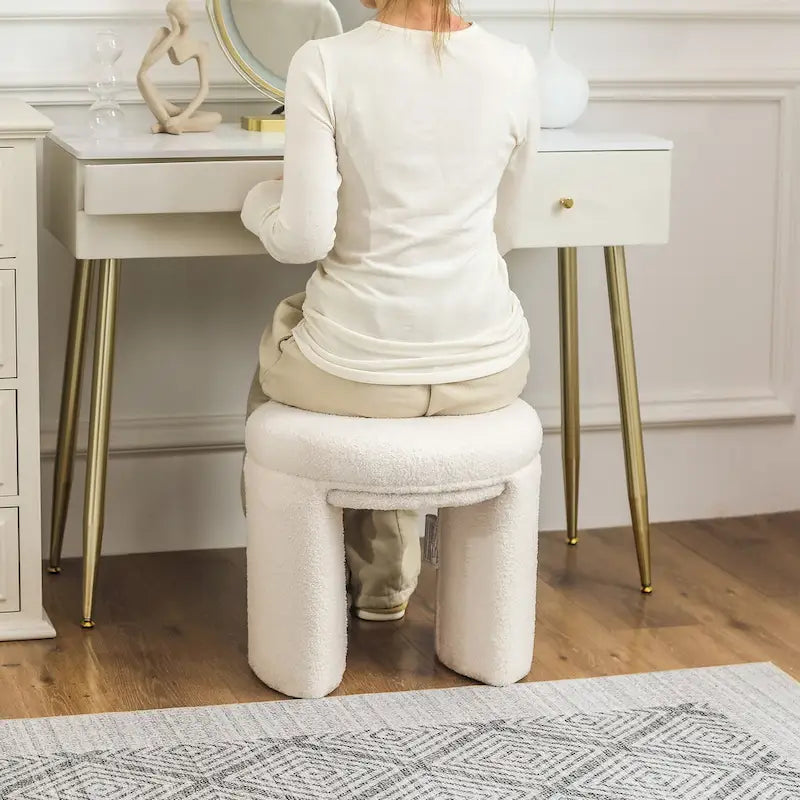 Adeco Small Teddy Ottoman - Low Vanity Foot Stool 2