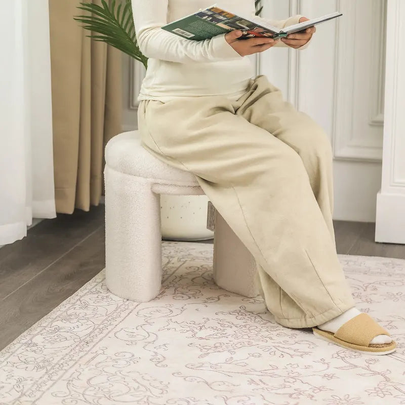 Adeco Small Teddy Ottoman - Low Vanity Foot Stool 5