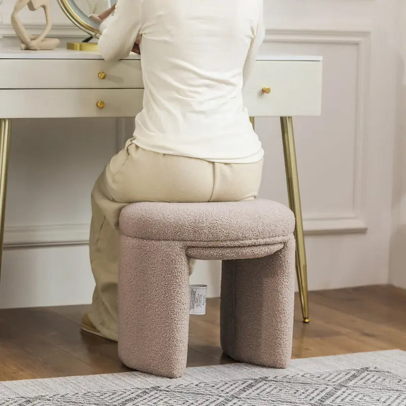 Adeco Small Teddy Ottoman - Low Vanity Foot Stool 10