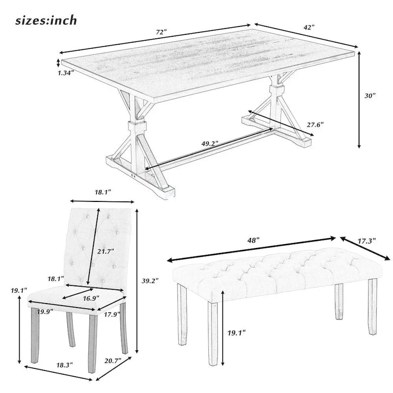 6-Piece Rustic Farmhouse Dining Set 2