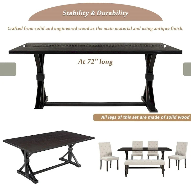6-Piece Rustic Farmhouse Dining Set 3