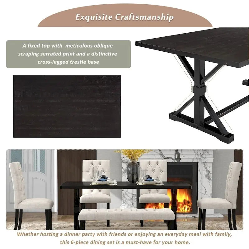 6-Piece Rustic Farmhouse Dining Set 5