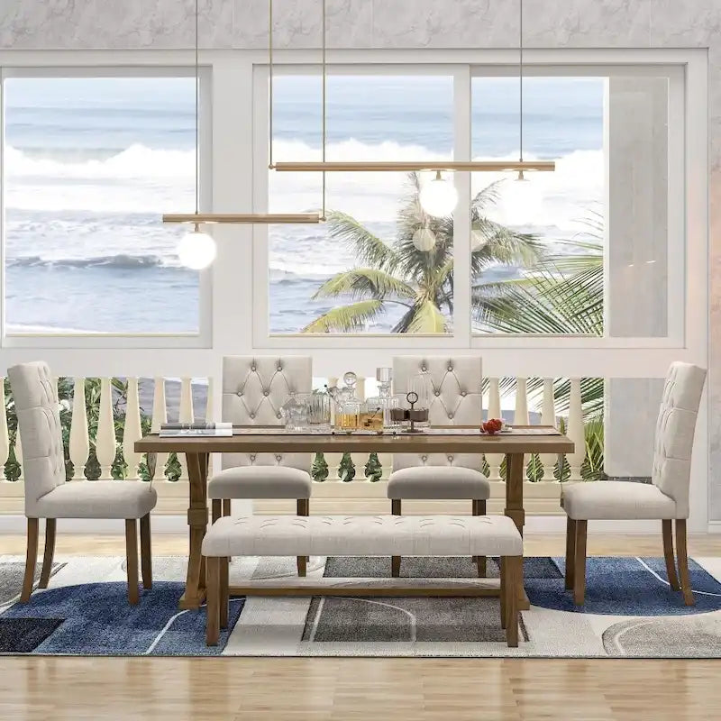 6-Piece Rustic Farmhouse Dining Set 10
