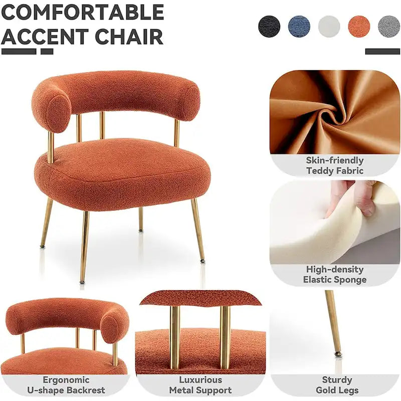 SEYNAR Contemporary Glam Upholstered Open-Back Accent Chair with Gold Legs