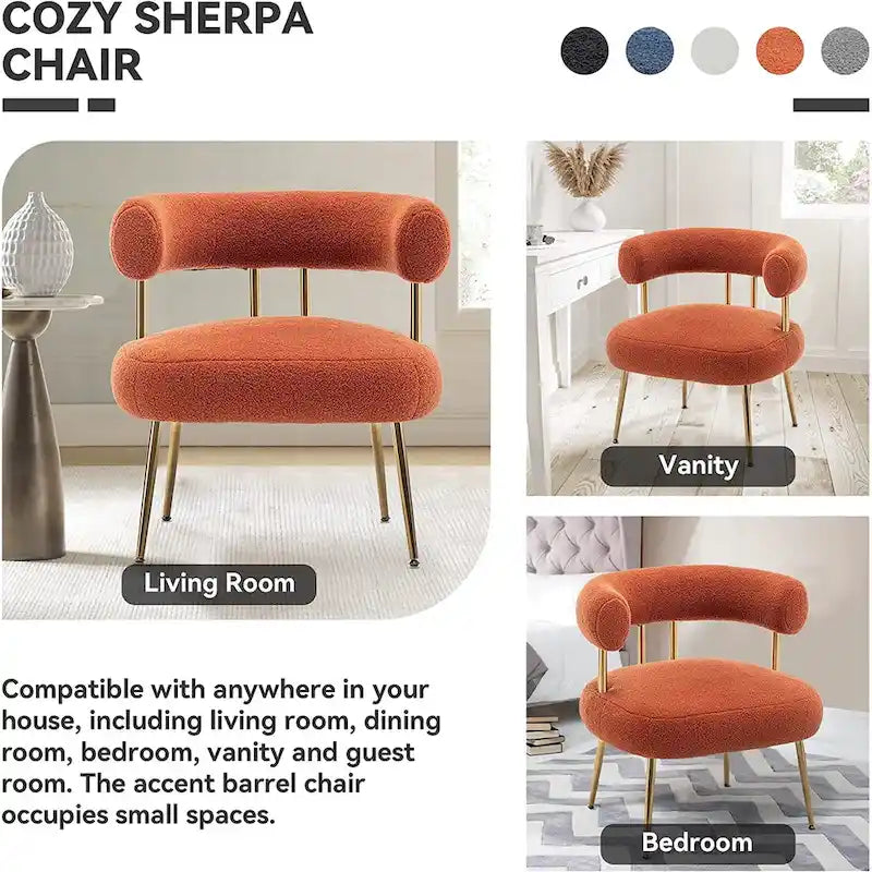 SEYNAR Contemporary Glam Upholstered Open-Back Accent Chair with Gold Legs 4
