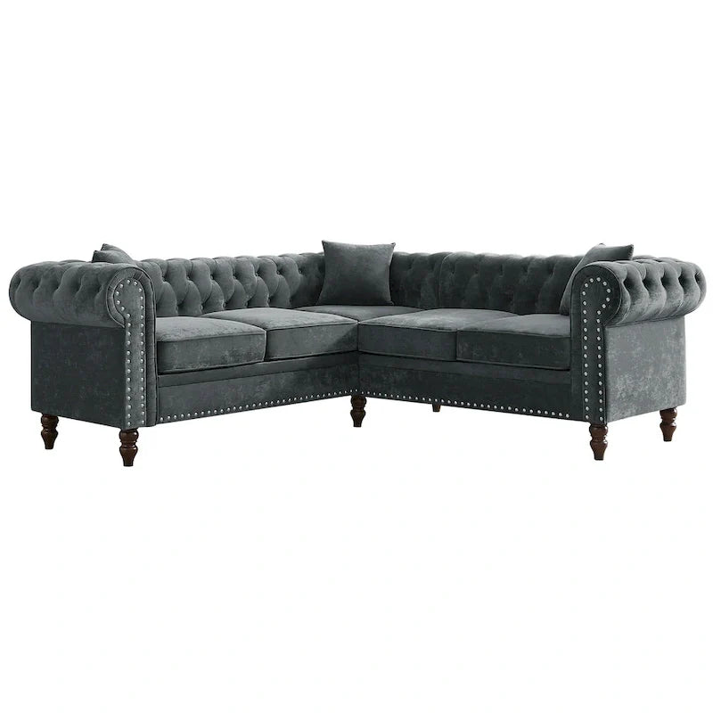 Classic Chesterfield L-Shaped Sectional Sofa with Deep Buttoned Rolled Arms 5