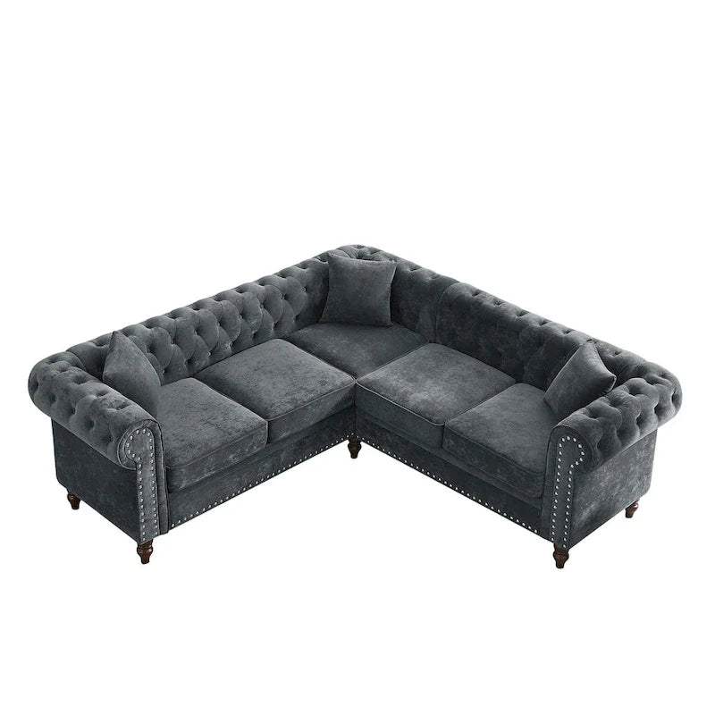 Classic Chesterfield L-Shaped Sectional Sofa with Deep Buttoned Rolled Arms 6