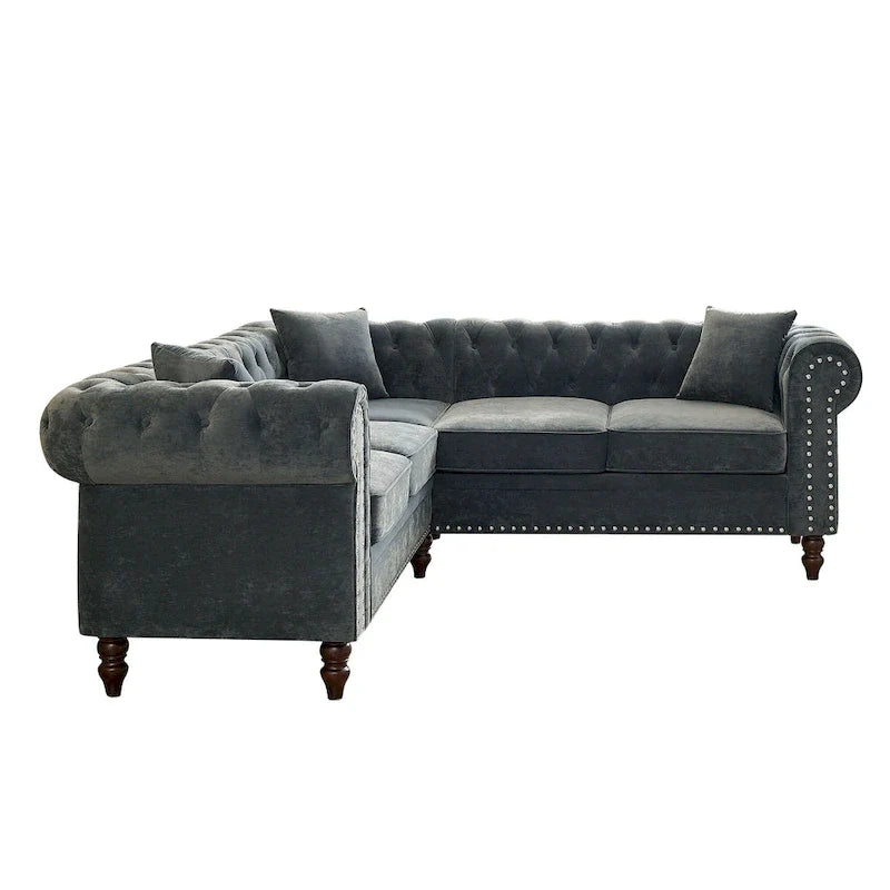 Classic Chesterfield L-Shaped Sectional Sofa with Deep Buttoned Rolled Arms 7