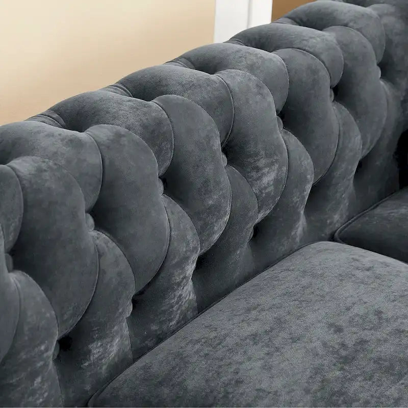 Classic Chesterfield L-Shaped Sectional Sofa with Deep Buttoned Rolled Arms 8