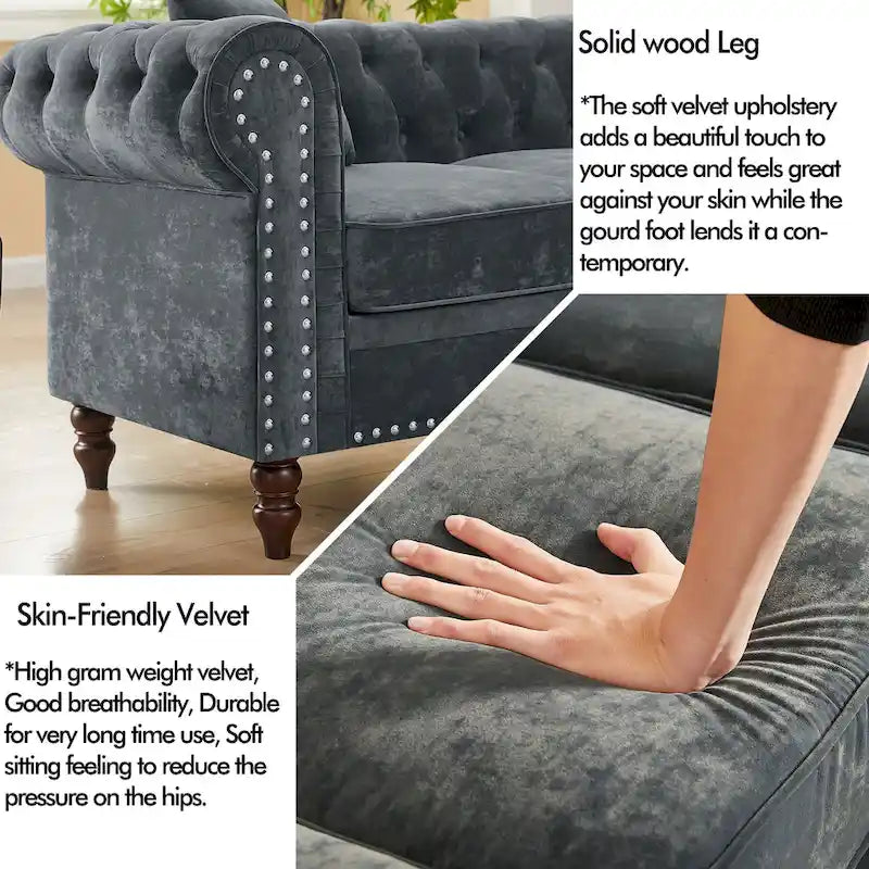 Classic Chesterfield L-Shaped Sectional Sofa with Deep Buttoned Rolled Arms 11