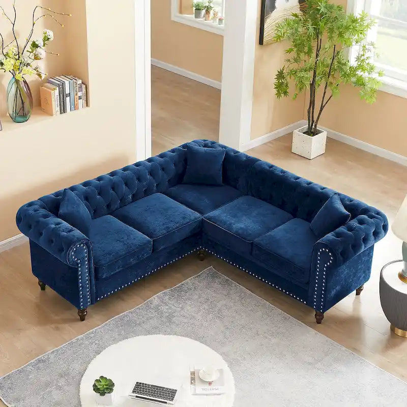 Classic Chesterfield L-Shaped Sectional Sofa with Deep Buttoned Rolled Arms 15