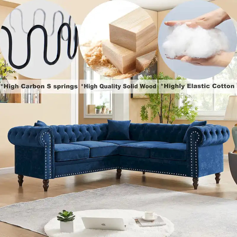 Classic Chesterfield L-Shaped Sectional Sofa with Deep Buttoned Rolled Arms 16