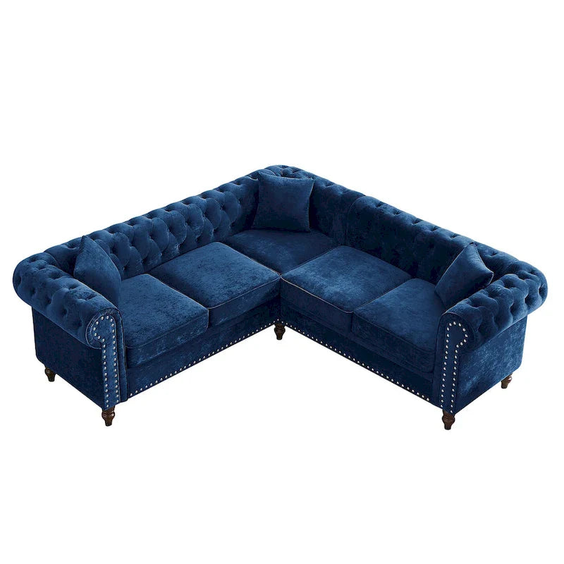 Classic Chesterfield L-Shaped Sectional Sofa with Deep Buttoned Rolled Arms 17