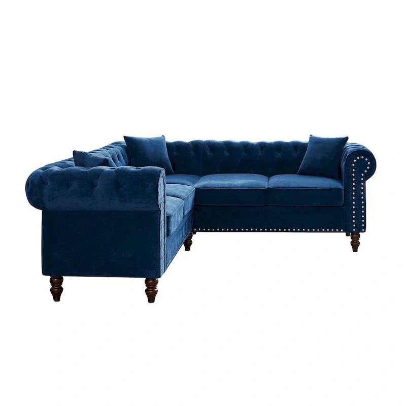 Classic Chesterfield L-Shaped Sectional Sofa with Deep Buttoned Rolled Arms 18