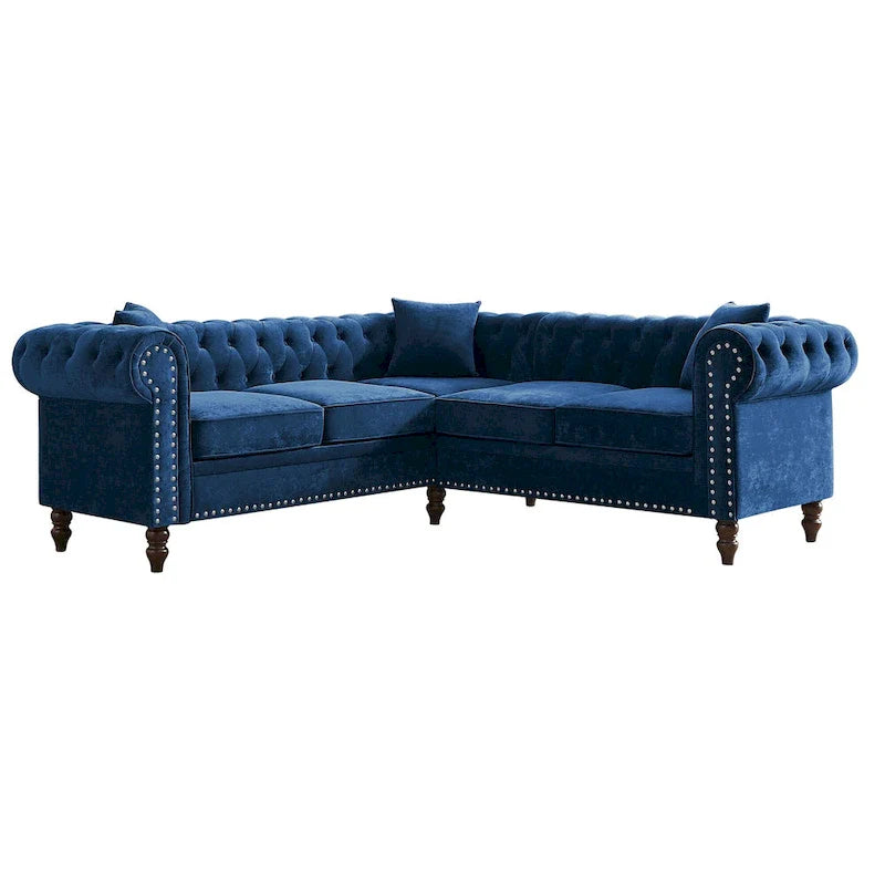 Classic Chesterfield L-Shaped Sectional Sofa with Deep Buttoned Rolled Arms 19