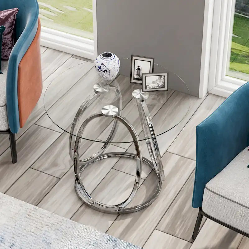 Myhozm Glass Side Table for Living Room with Sturdy Metal Frame 1