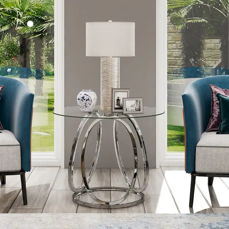 Myhozm Glass Side Table for Living Room with Sturdy Metal Frame 2