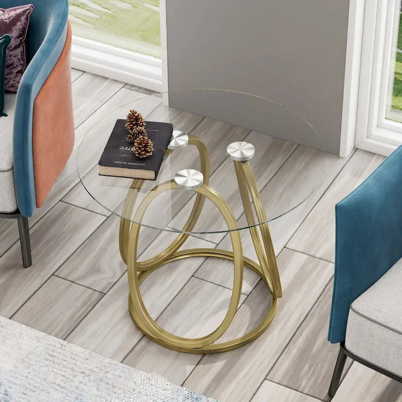 Myhozm Glass Side Table for Living Room with Sturdy Metal Frame 5