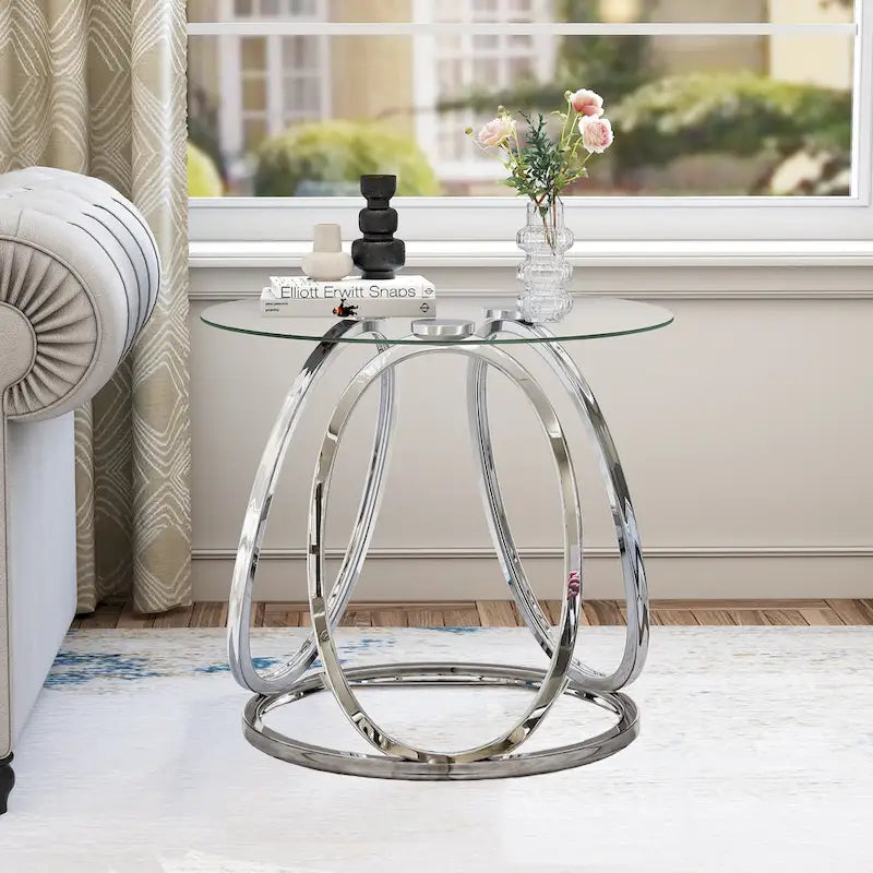 Myhozm Glass Side Table for Living Room with Sturdy Metal Frame 12