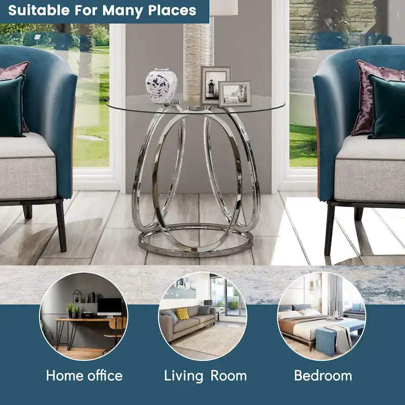 Myhozm Glass Side Table for Living Room with Sturdy Metal Frame 14