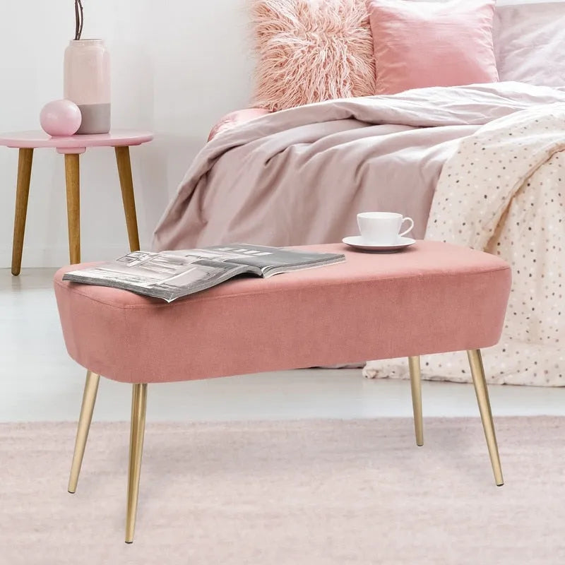 Adeco Velvet Footrest Bench with Metal Legs - Stylish Bed End Stool and Dressing Chair 21