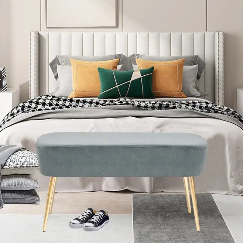 Adeco Velvet Footrest Bench with Metal Legs - Stylish Bed End Stool and Dressing Chair 22