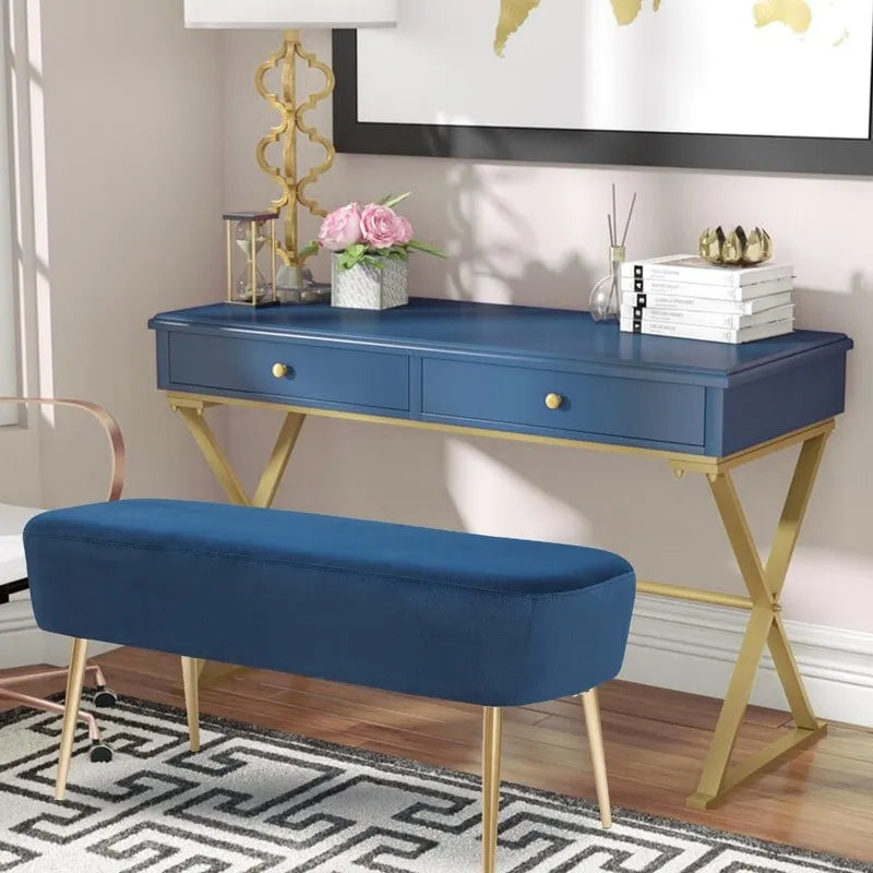 Adeco Velvet Footrest Bench with Metal Legs - Stylish Bed End Stool and Dressing Chair 24