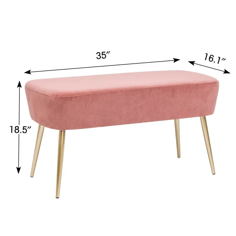 Adeco Velvet Footrest Bench with Metal Legs - Stylish Bed End Stool and Dressing Chair 3