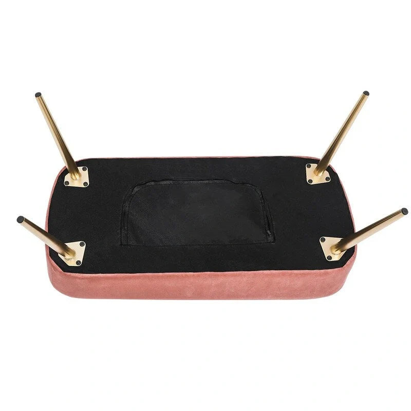Adeco Velvet Footrest Bench with Metal Legs - Stylish Bed End Stool and Dressing Chair 5