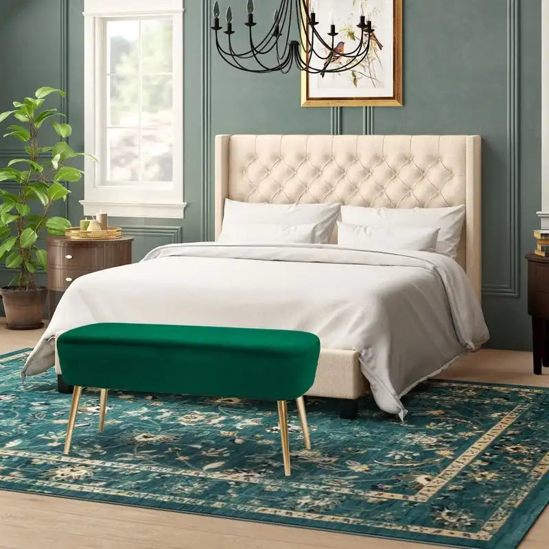 Adeco Velvet Footrest Bench with Metal Legs - Stylish Bed End Stool and Dressing Chair 6