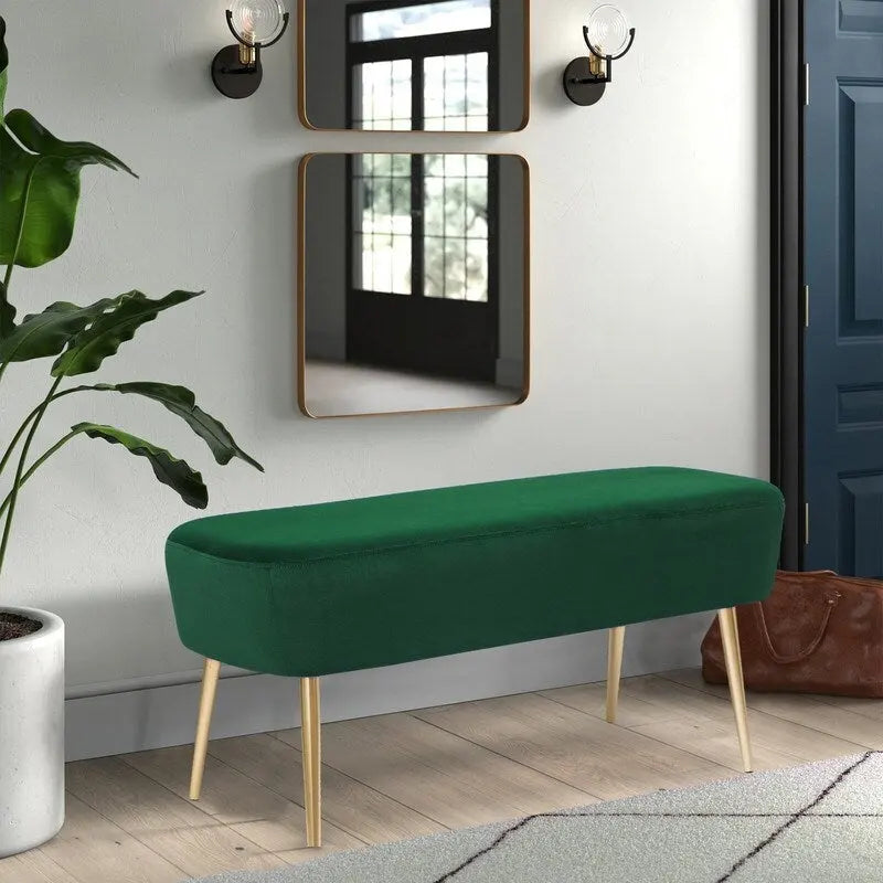 Adeco Velvet Footrest Bench with Metal Legs - Stylish Bed End Stool and Dressing Chair 7